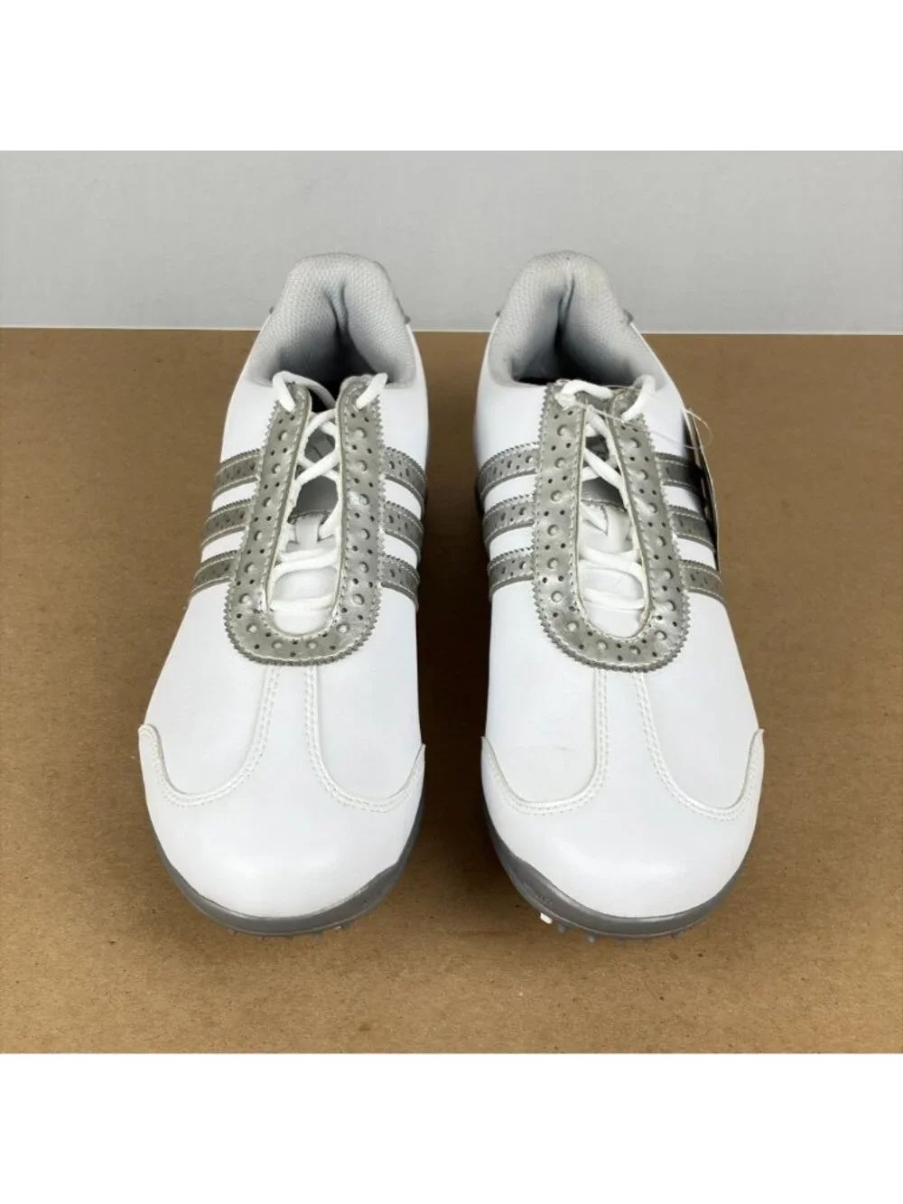 Adidas Driver Val S Golf Shoes Womens 8 Faux Leather White Silver Lace Up Spiked